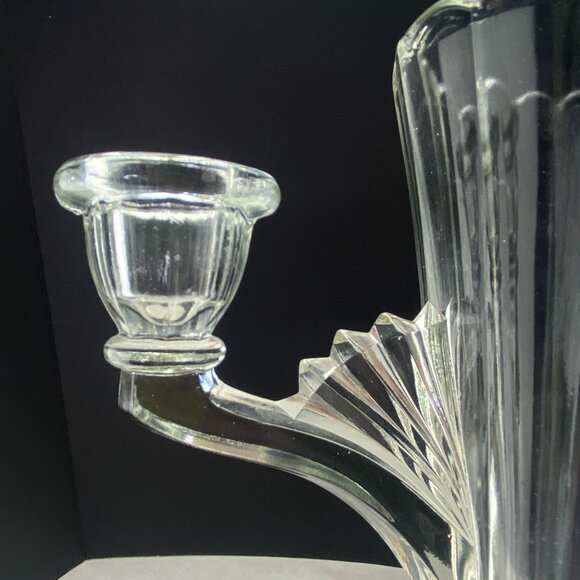 Vintage Jeannette Two Light Candle Holders Art Deco Vase Clear Glass - Picture 7 of 10